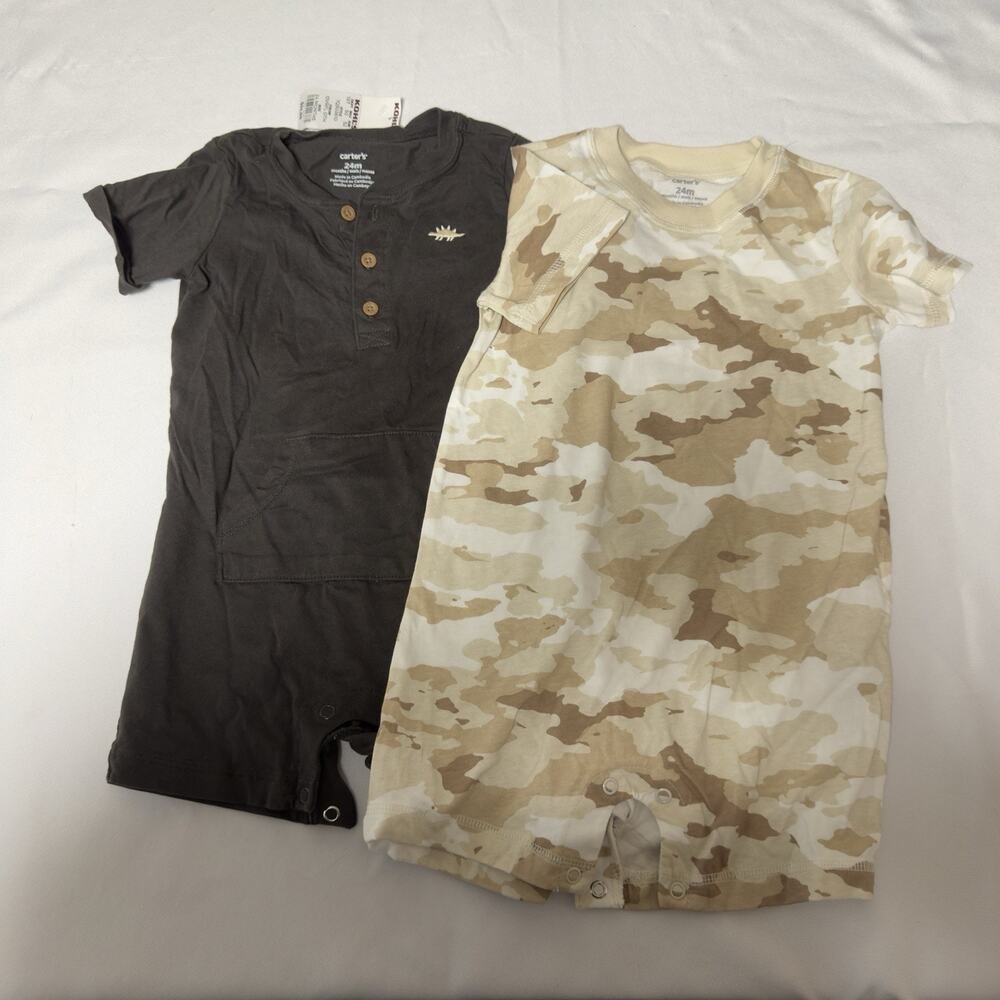Carter's Baby Boys 2 Pack Cotton Rompers 24 Months Tan Camo Gray One-Piece